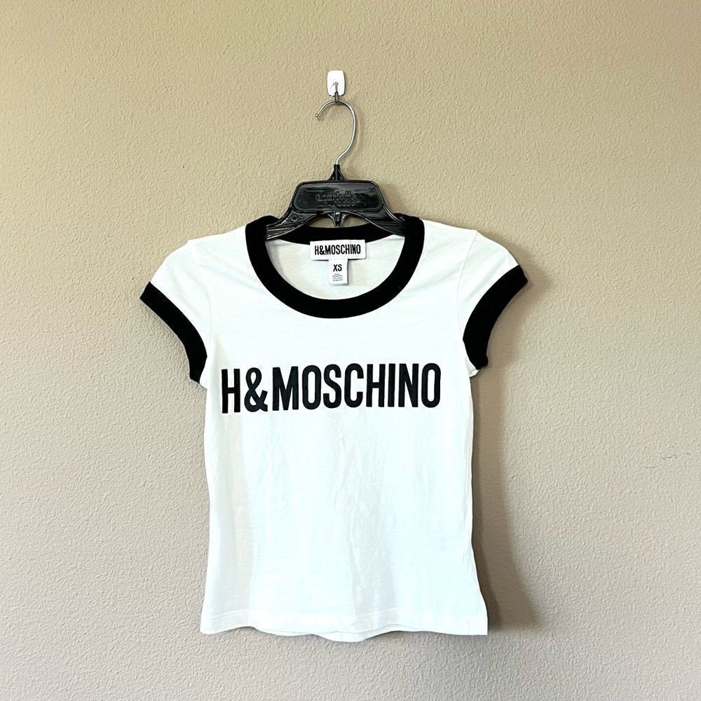Moschino H& Moschino White Tee with Black Trim